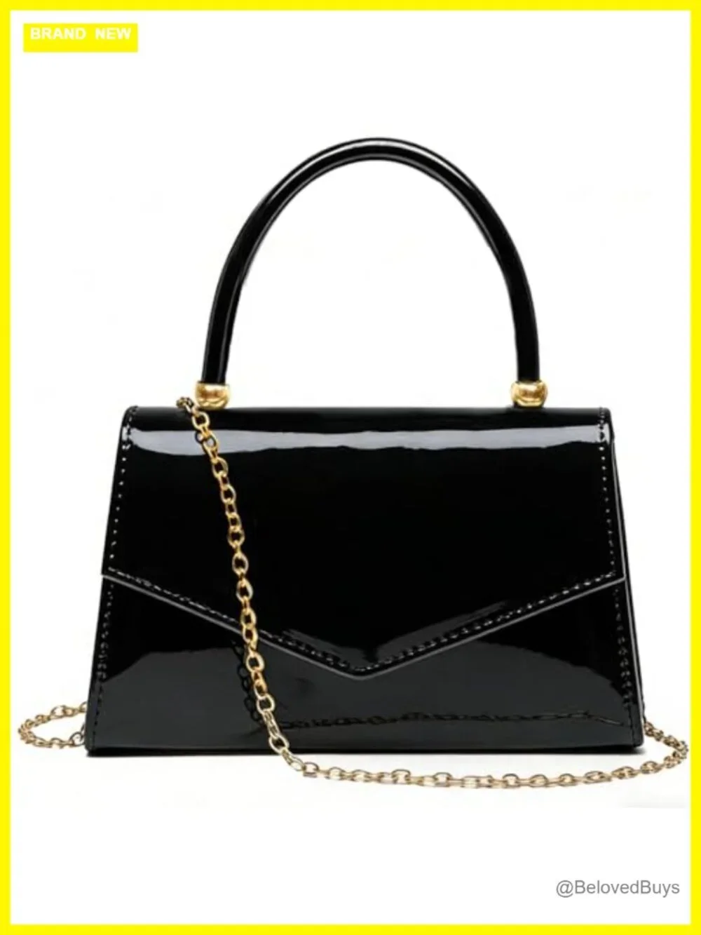 Faux Leather Patent Evening Clutch Purse with Chain Strap